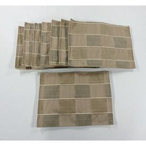 8 Vintage Woven Checkered Placemats Earth Tone Mid Century Modern Tan Gray